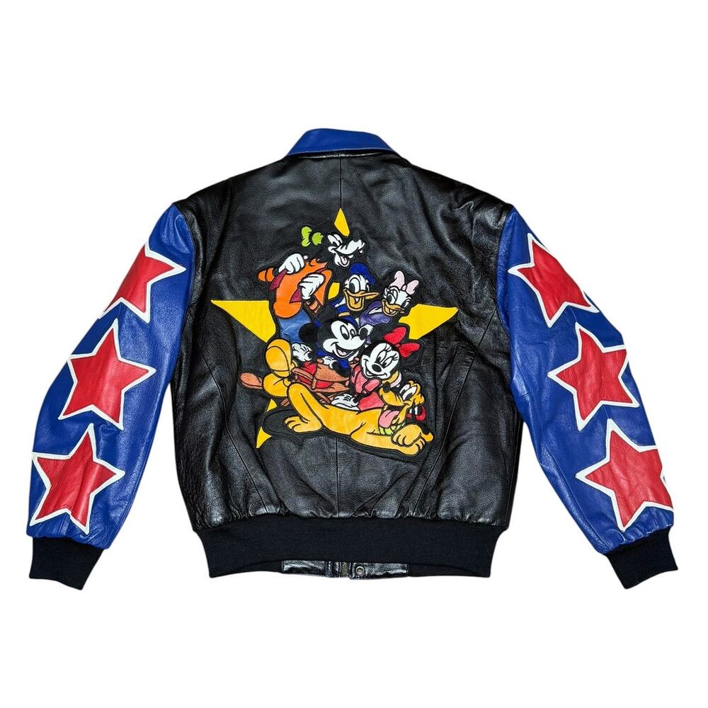 Vintage Disney Mickey Mouse & Friends Leather Bomber Jacket